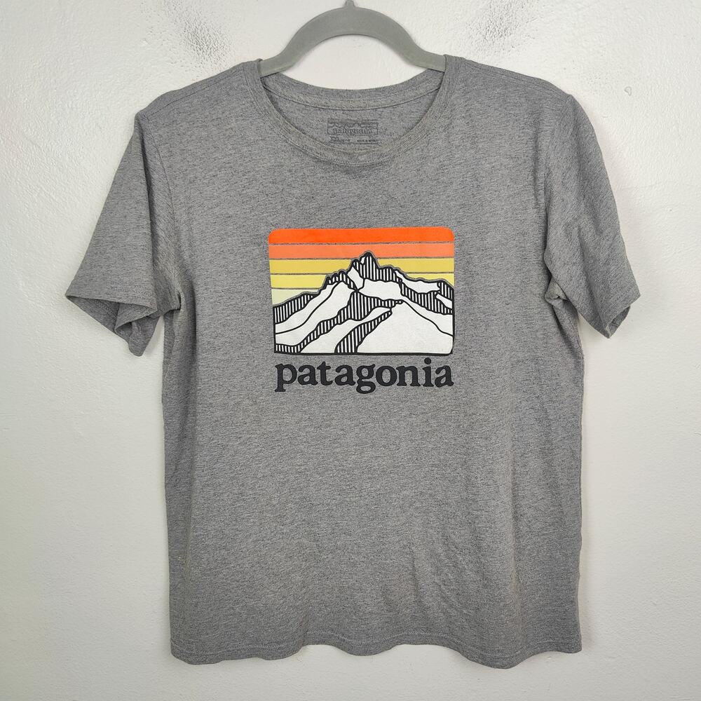 Patagonia Grey Tee with Orange and Yellow Mountain Graphic